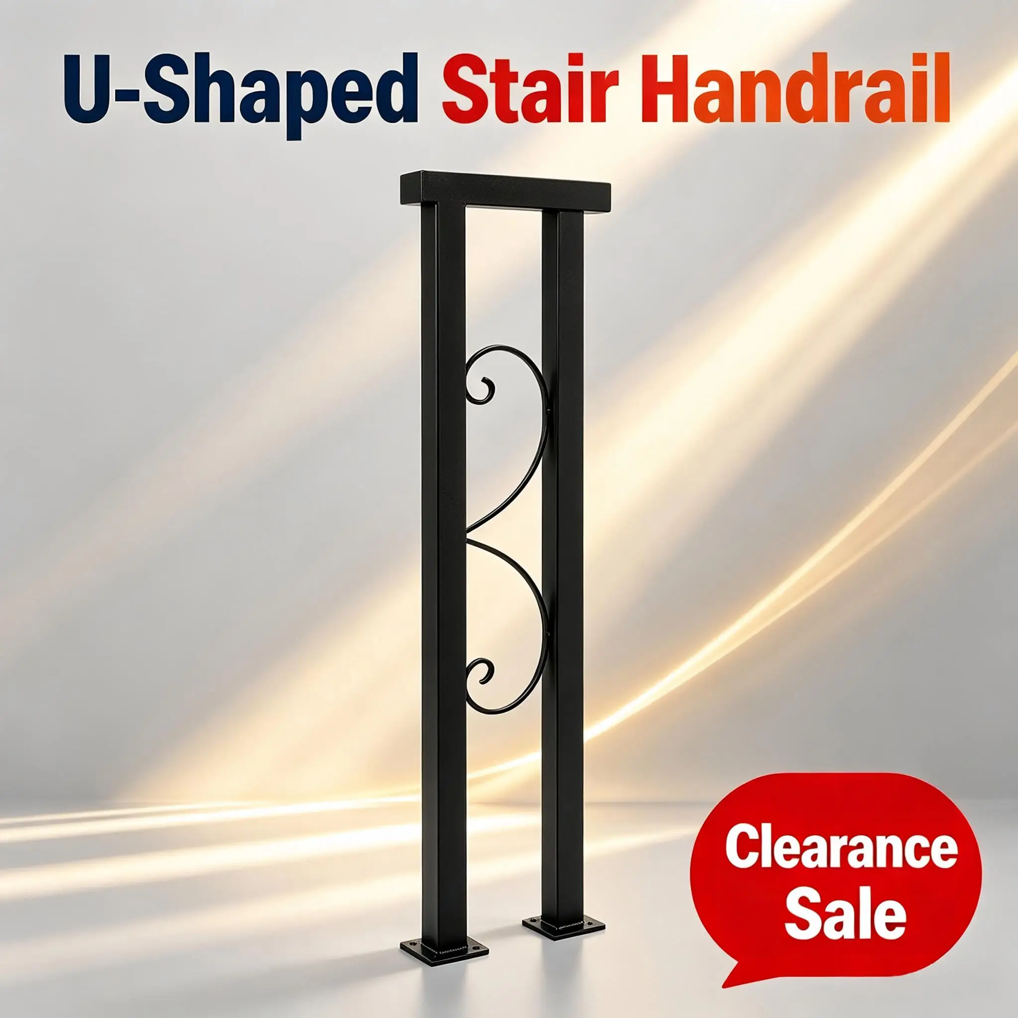 U‑Type Stair Handrail, Decorative Iron Grab Bar with Pre‑Drilled Holes for Staircases Villa Entrance