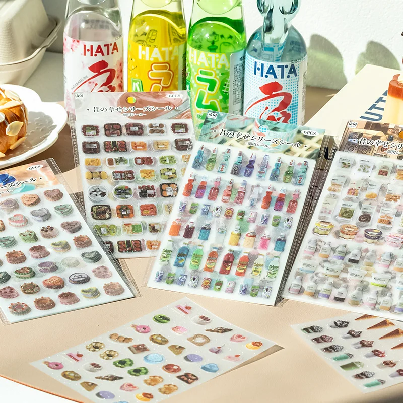 4 نمط 6 قطعة/الحقيبة تألق الرمال PET مقاوم للماء قطع ملصقات الفيلم الأوقات القديمة السعادة سلسلة الطراز القديم كتيب بها بنفسك الديكور