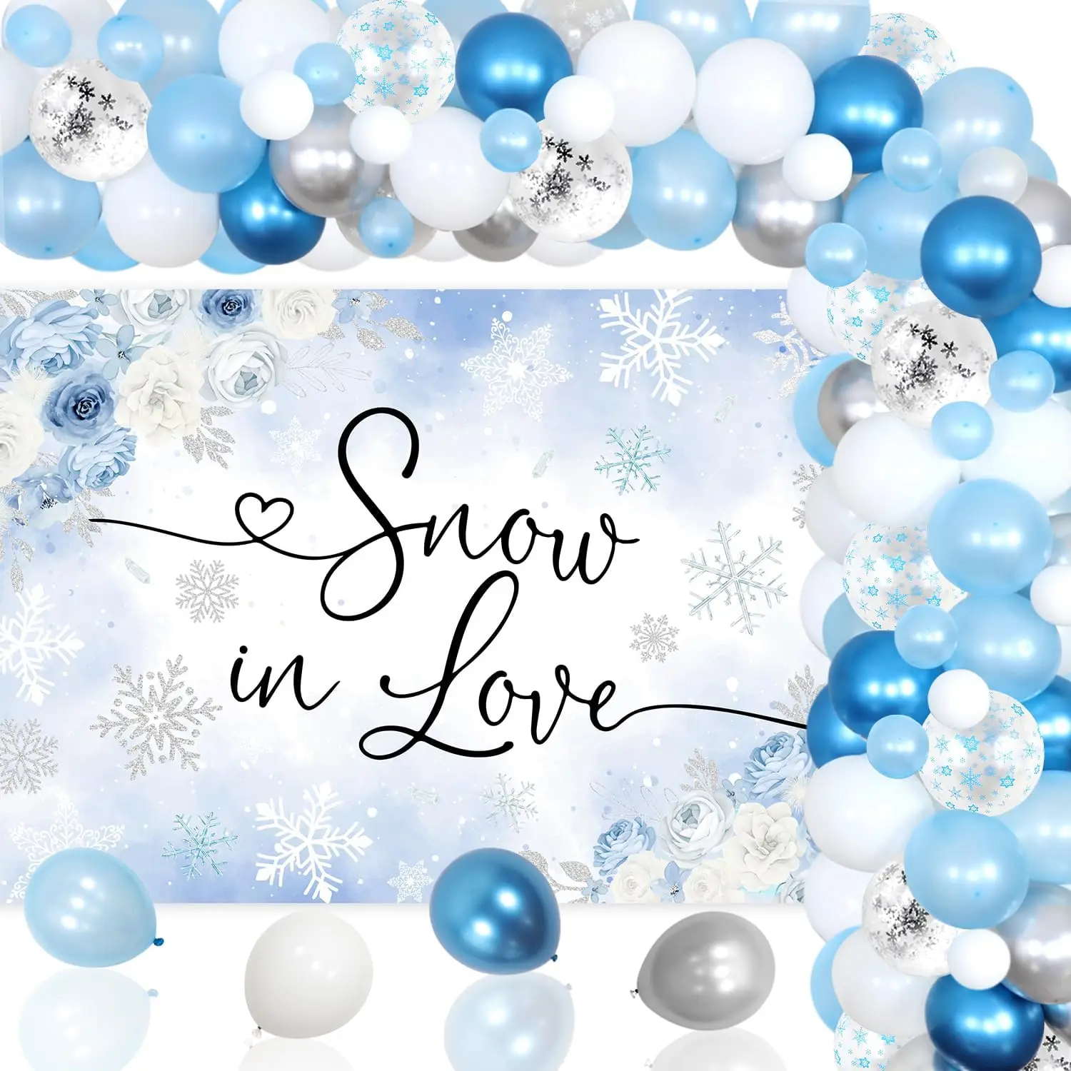 

Funmemoir Snow in Love Bridal Shower Decor Winter Theme Wedding Supplies Balloon Garland Kit Silver Blue Engagement Party Decors