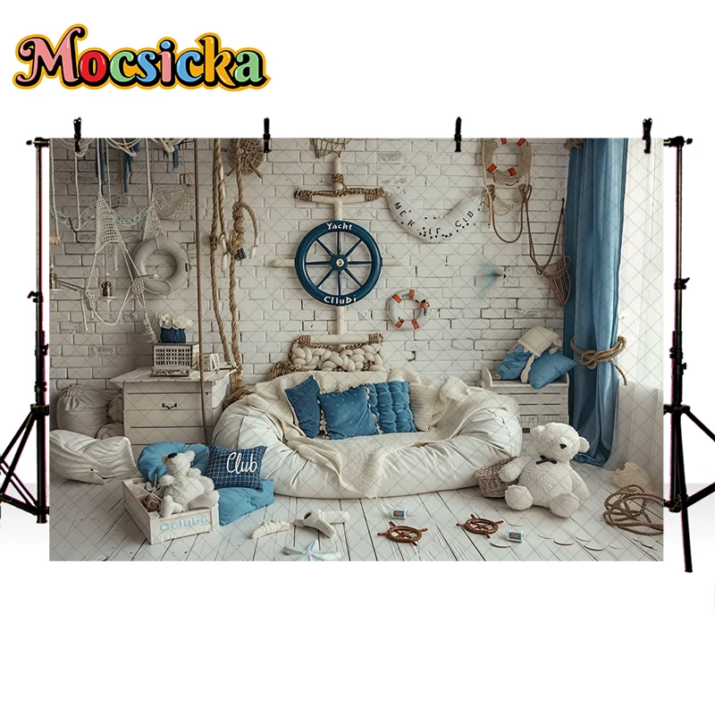 Mocsicka Photography Background Indoor Yacht Club Theme Cake Smash Birthday Party Kids Portraits Decor Backdrop Photo Studio