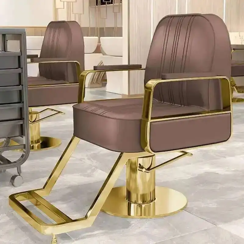 

Barbing Salon Chairs Professional Makeup Chair Vintage Barber Adjustable Beauty Tilted Barbershop Gold Waiting Barberia Shampoo