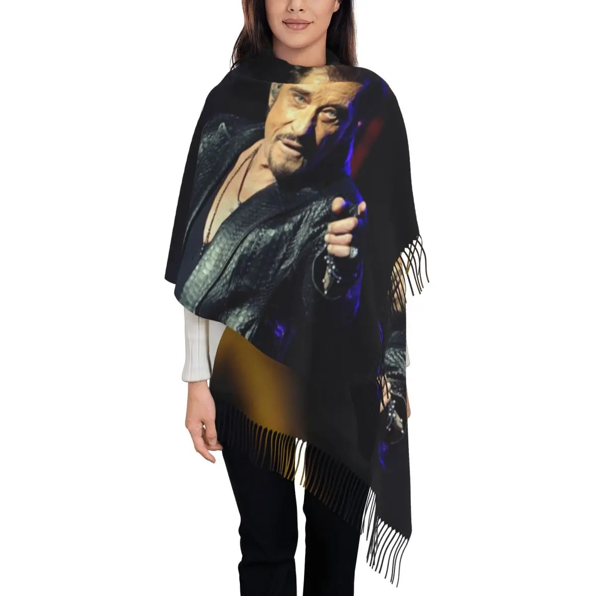 

Шарф Johnny Hallyday с персонализированным принтом для мужчин и женщин, зимние теплые шарфы, шали для французского рок-певца, накидки