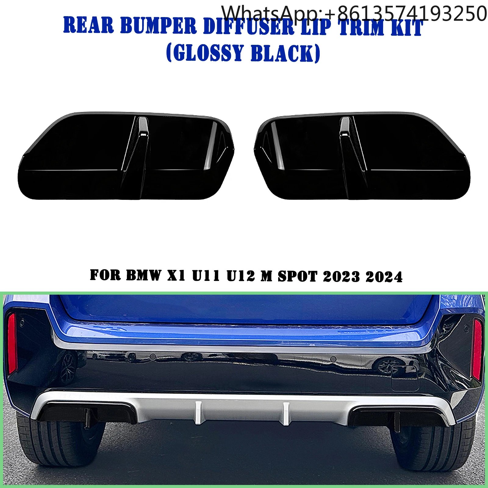 

For BMW X1 U11 U12 iX1 M Sport 2023-2024 Gloss Black/Carbon Fiber Look Rear Bumper Diffuser Lip Cover Splitter Spoiler Protector