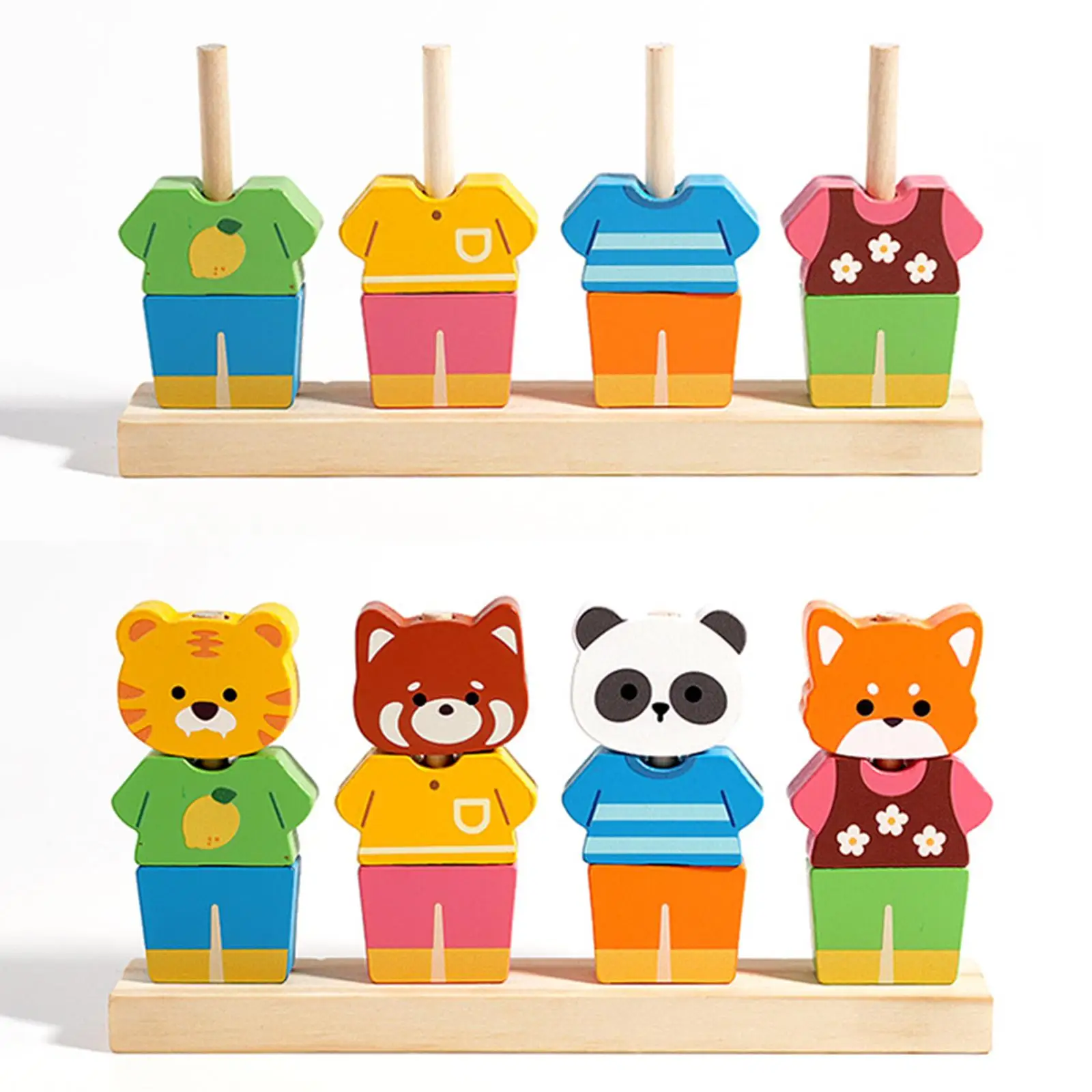 Matching Shape Stacker, Stacking Blocks Wooden Beads Sequencing Toy Set for Travel Boys Girls