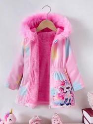 Children's Coat Girls Long Outerwear Winter Autumn Cotton Clothes Girls Pink Unicorn padded Coats Big Thicken Warm Child Jacket