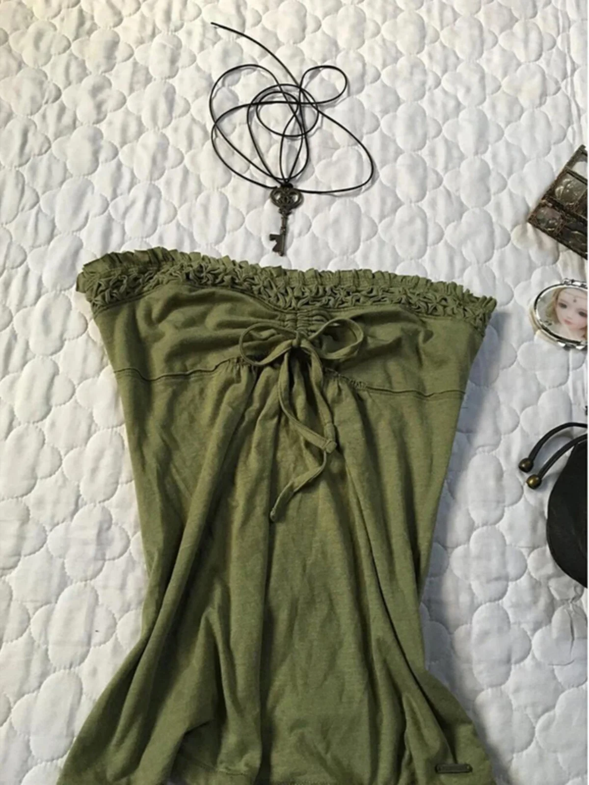 Top Original Verde de Un Solo Hombro, Estilo Vintage Retro del Bosque de Hadas, Ceco de Mujer con Tirantes, Mezcla de Ao...