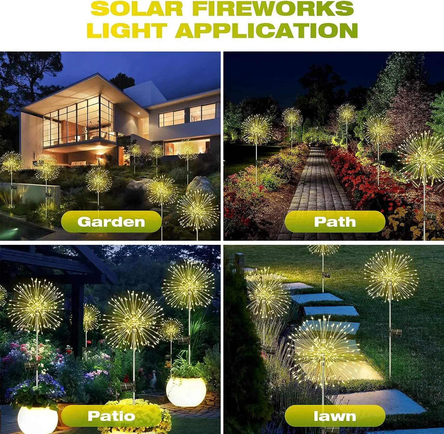 LED Solar Firework Lights para decoração do jardim, impermeável Fairy Lights, Outdoor Dandelion Lawn Lamp, Landscape Decor