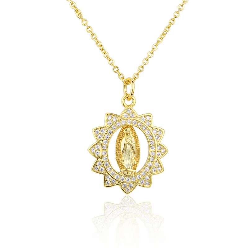 Gold Virgin Mary Necklace Crystal Virgin Mary Pendant Woman Necklace Catholic Christian Belief Prayer Necklace Religion Jewelry