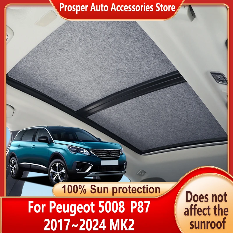 

Car Panoramic Sunroof Insulation Roof Visor For Peugeot 5008 P87 2017~2024 23 MK2 Sun Protection Adsorption Sky Curtain Sunshade