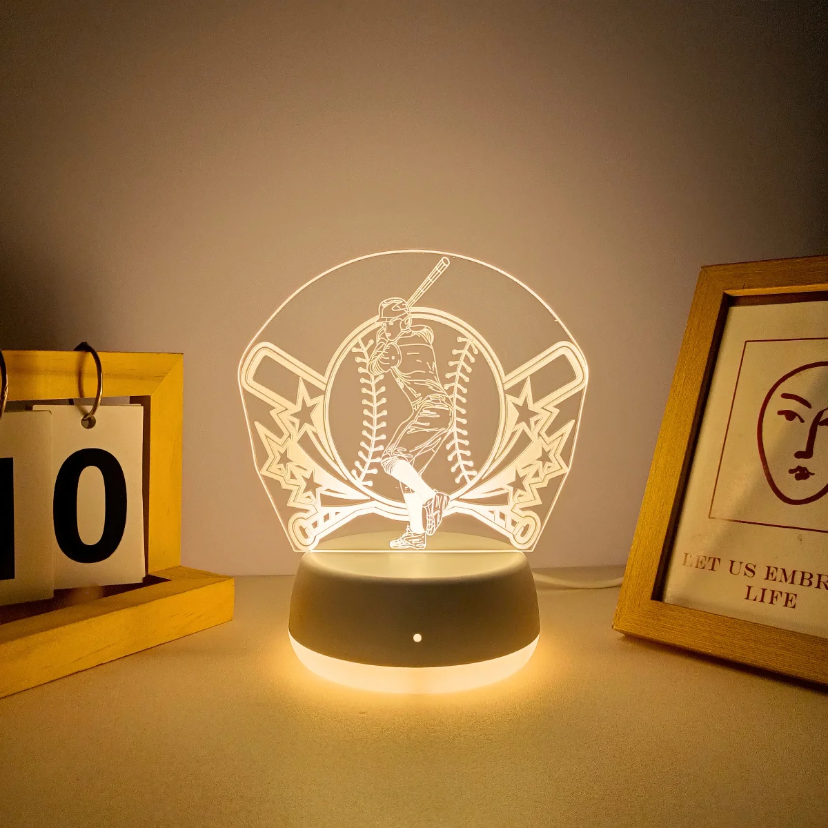 1 قطعة ضوء ليلي ثلاثي الأبعاد على شكل بيسبول، ضوء ليلي على طراز رياضي حيوي، ضوء ديكور منزلي، مصدر طاقة USB، تحكم في التبديل