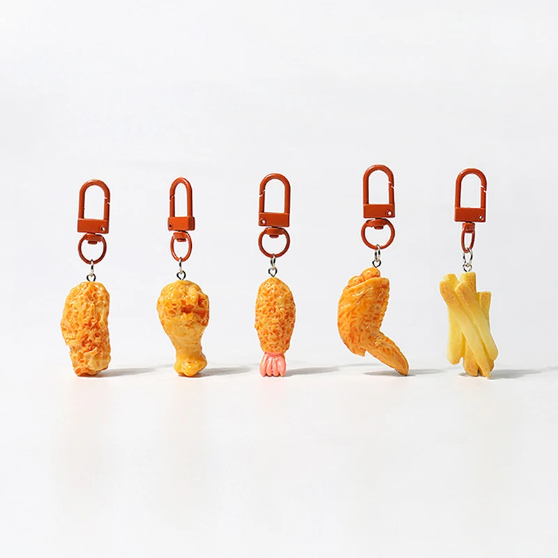 Funny Simulation Fried Chicken Leg Chicken Wing Keychain Mini Simulation Food PendantKey Holder Backpack Car Key Accessories