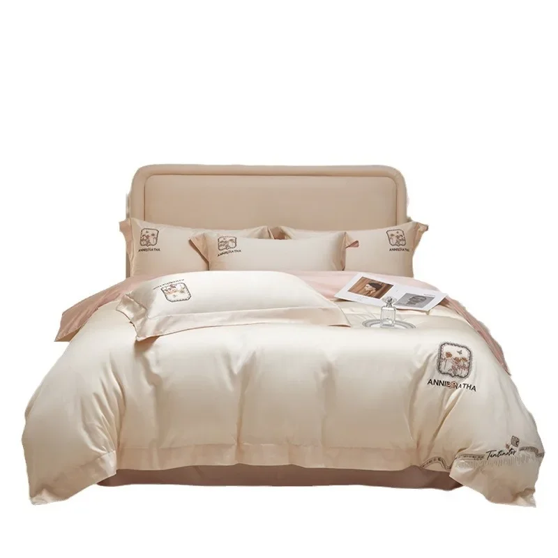 Class a 210 Light Luxury Double-Strand Long-Staple Cotton Four-Piece Set Pure Cotton Bed Sheet Duvet Cover