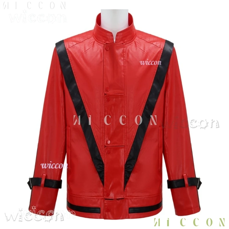 Disfraces de Carnaval para adultos, trajes clásicos de Michaels, Jacksons, Cosplay de Thriller, chaqueta roja de Pu, disfraz de baile de Halloween