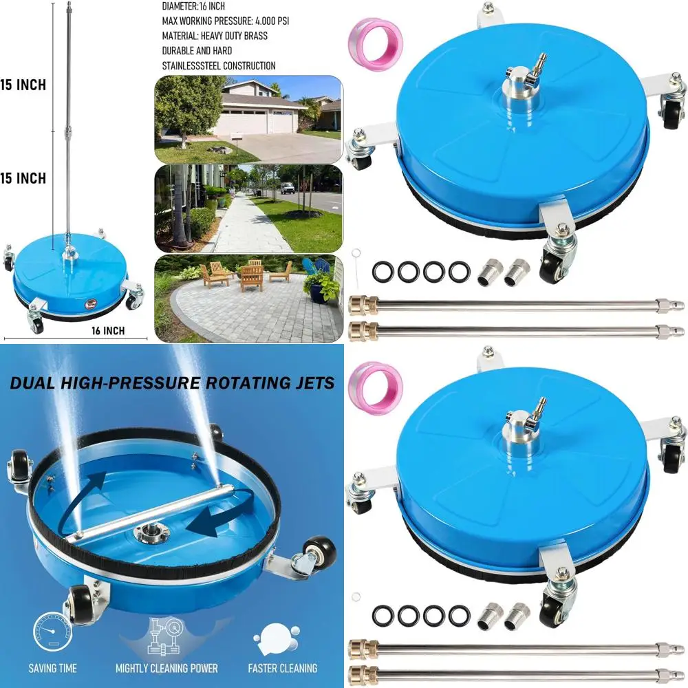 

Четырехколесная насадка для очистки поверхностей под давлением, синяя, из нержавеющей стали, 4000 PSI, быстроразъемное соединение 1/4, удлинительная насадка для подъездных дорог и патио