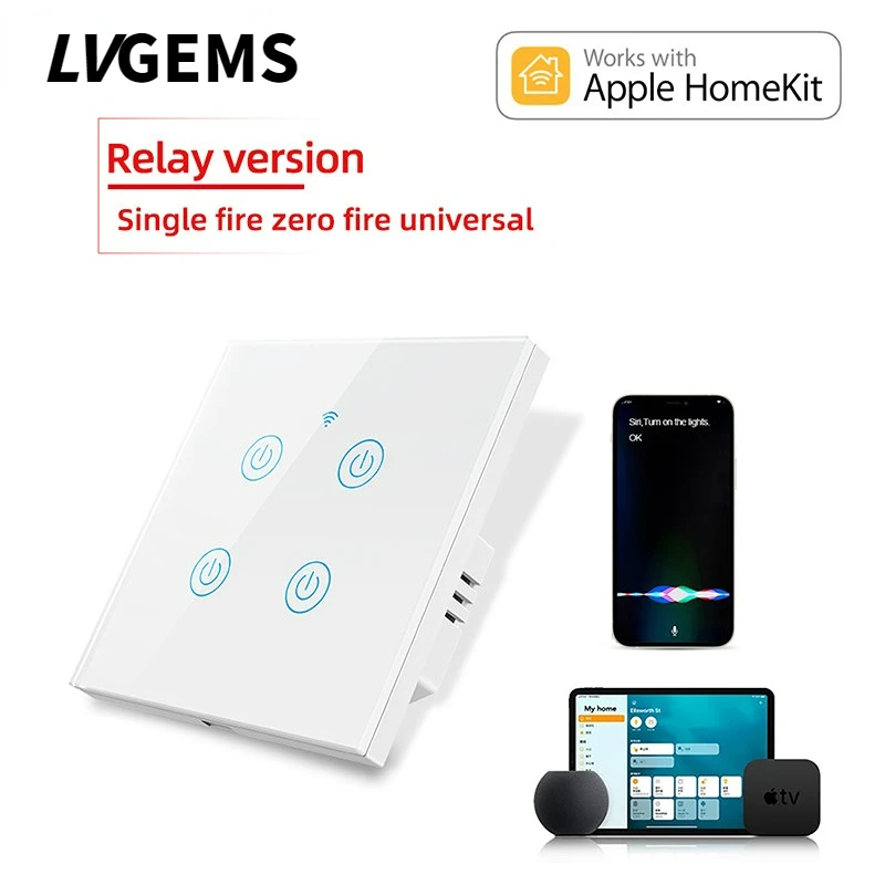 

Homekit WiFi Smart Switch Touch key Siri Control 1/2/3/4 Gang No Neutral and Neutral Needed Dual Mode