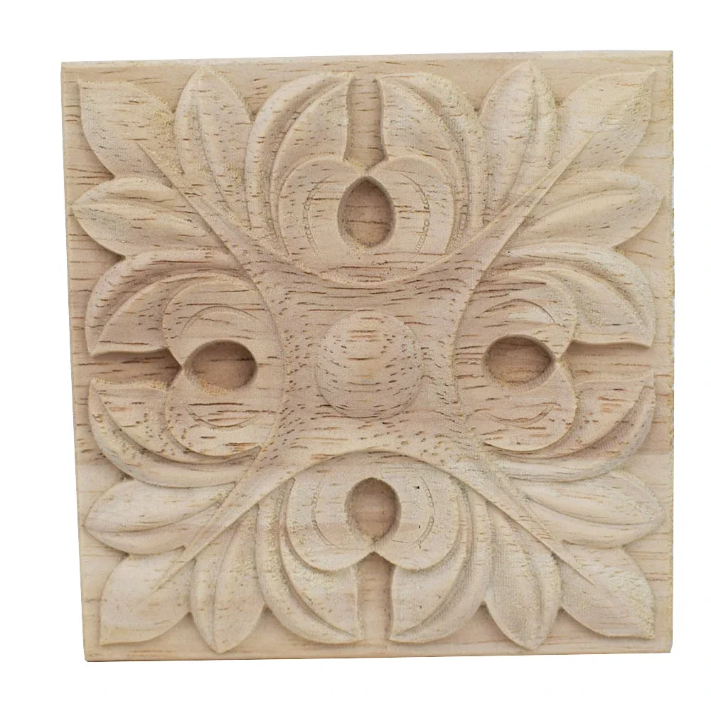 6cm-20cm Flower Carving Natural Wood Appliques for Furniture Cabinet Unpainted Wooden Mouldings Decal Decorative Figurines
