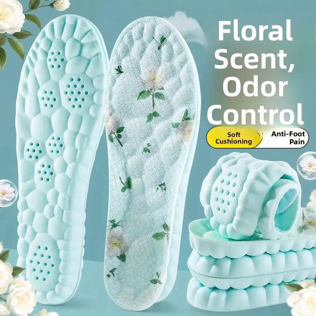 Tea Flower Deodorant Shoe Inserts Men Women Breathable Comfortable New Model Soft Bottom Anti Slip Pain Relief Shoe Accessories