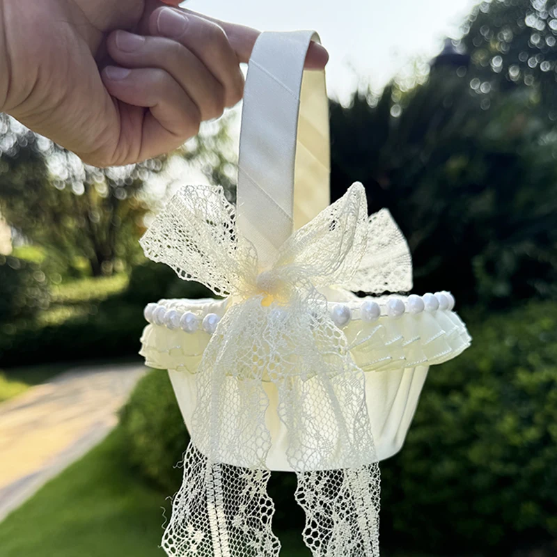 1PC Small Flower Girl Basket for Wedding Creative Hand-held Lace Flower Baskets for Flower Bride/Kids Wedding Ceremony Party Acc