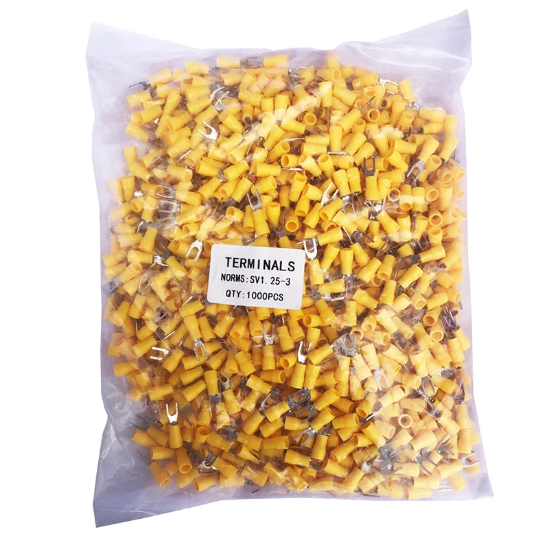 

1000PCS SV5.5-4 Yellow Furcate terminals Cable Wire Connector 12-10AWG #8 Yellow Furcate Fork Spade Crimp Terminals