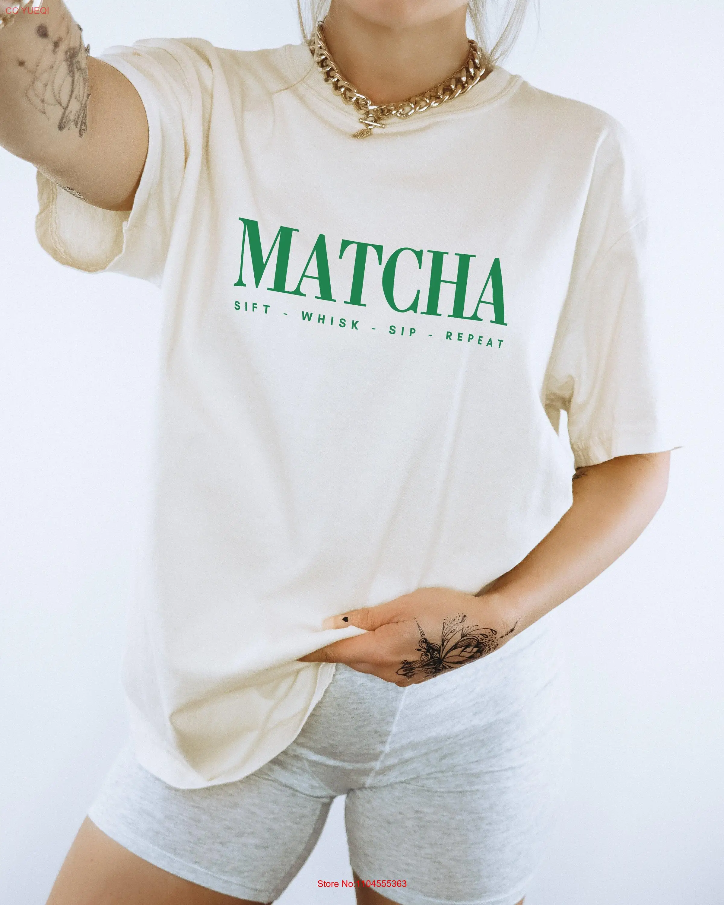 Minimalist Matcha T Shirt Barista Latte Green Tea For Lover Addict Trendy Vintage Aesthetic long or short sleeves