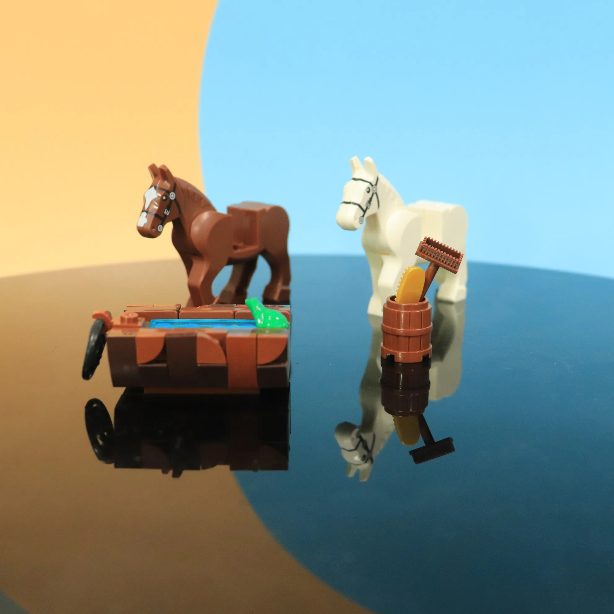 モック-中世の都市建築の馬小屋、ビルディングブロック、子供向けのDIYおもちゃ、教育ギフト