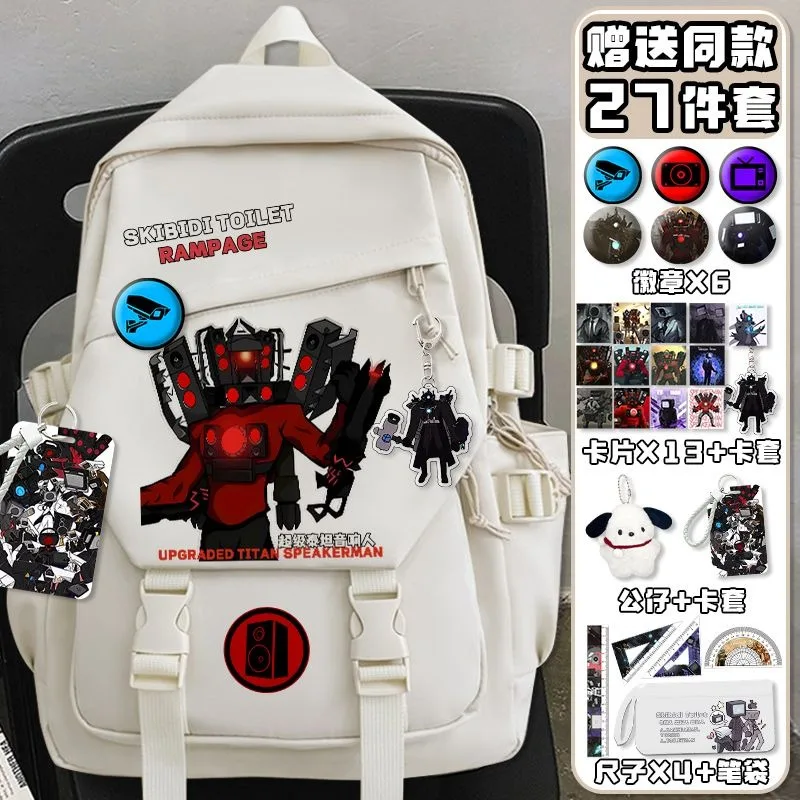 Black White, Skibidi Toilet, Student Kids Teens School Bags, Large Capacity Mochilas Anime Backpacks for Girls Boys Gift