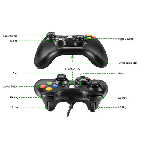 O controlador de jogo com fio 360 suporta Xbox 360 e Windows 7/8/10, com motor integrado, várias cores para escolher