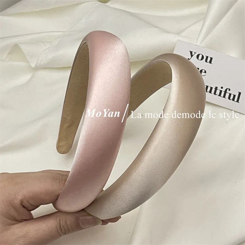 Satin Silk Sponge Headband para mulheres, bandas de cabelo para meninas, acessórios elegantes para cabelo, alta qualidade