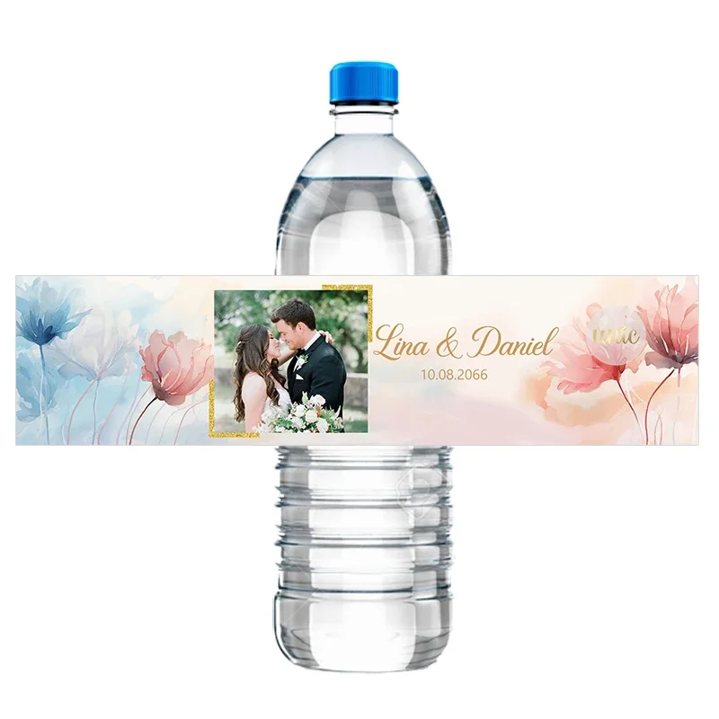 30pcs Custom Water Bottle Labels with Photo Wedding Engagement Birthday Stickers Decor Personalized Self-adhesive Stickers