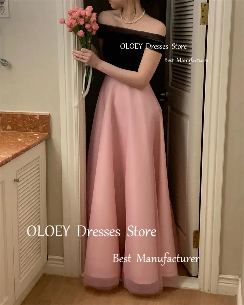 Giyu Simple Black And Pink Korea Evening Dresses For Wedding Party Strapless Ankle Length Prom Gowns Formal Occasion Dress