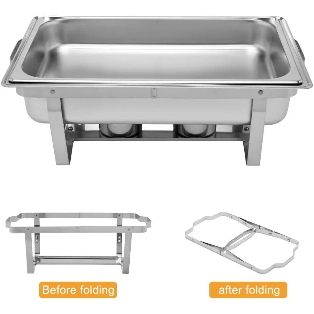 ROVSUN 8 Qt 6 Pack Full Size Stainless Steel Chafing Dishes Buffet Set, NSF Silver Rectangular Catering Chafer Warmer Set with