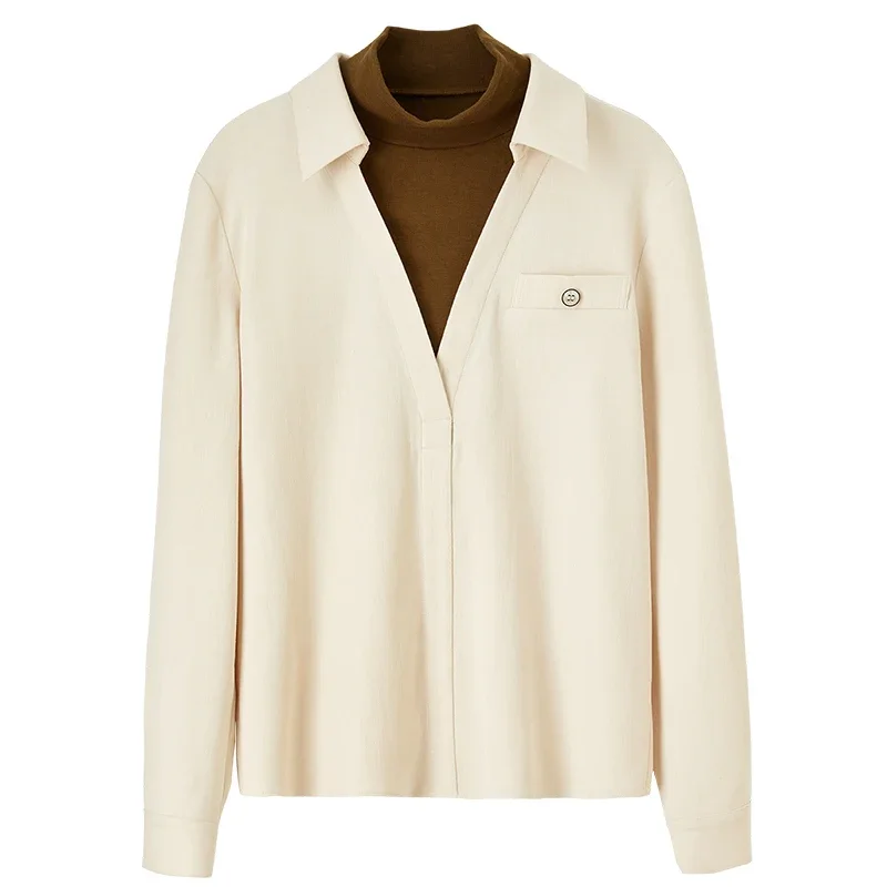 SENTUBILA 2 in 1 Women's Blouse Long Sleeve Tops 2025 Spring Fashion Half High Collar Casual Blouse Womens Clothing 134C52604