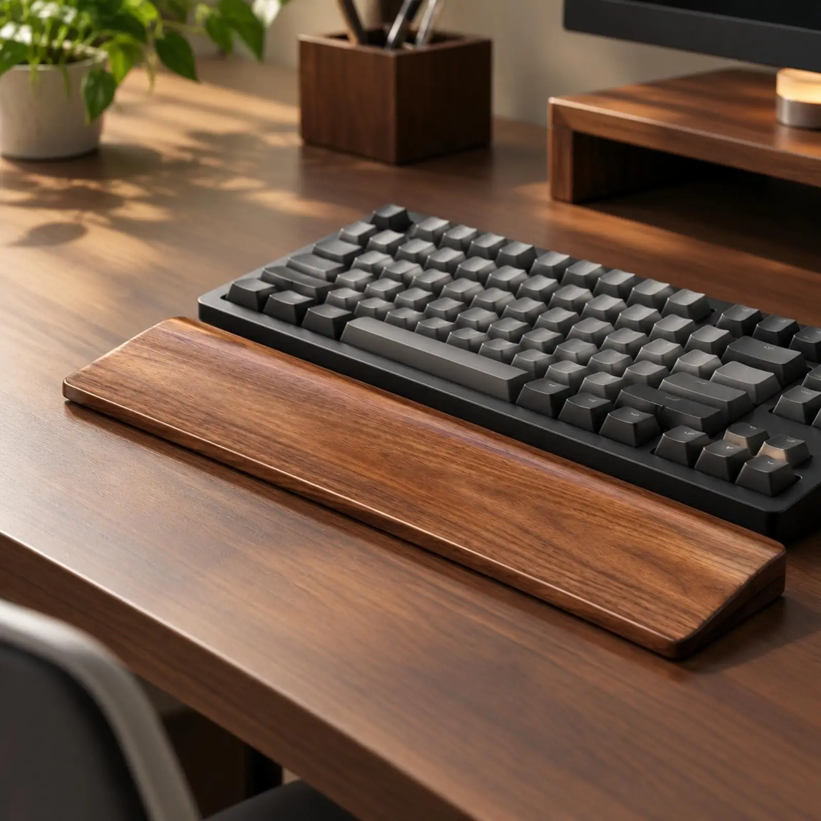 Imported Solid Wood Wrist Rest for Keyboard Natural Grain Ergonomic Support for Desk Typing