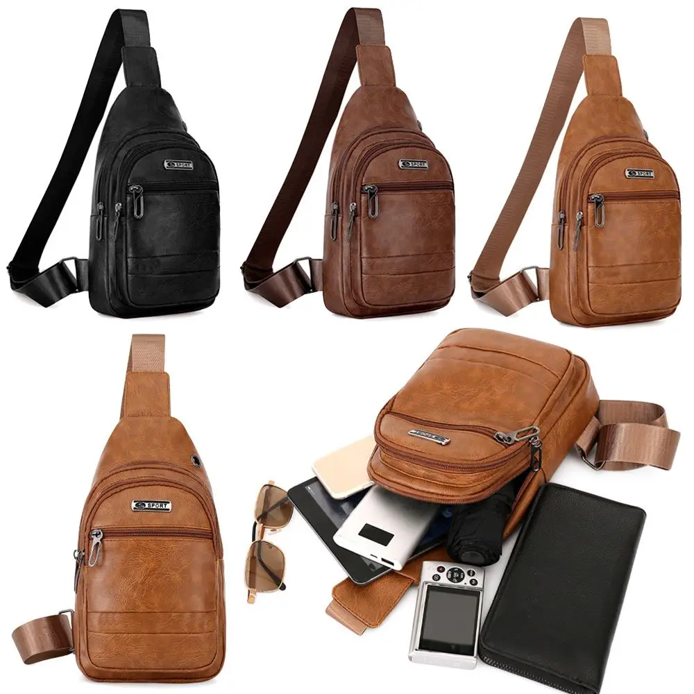 

Outdoor Crossbody Boby Travel Leather Chest Bag Multipurpose Zipper Pack Sling Shoulder Bag