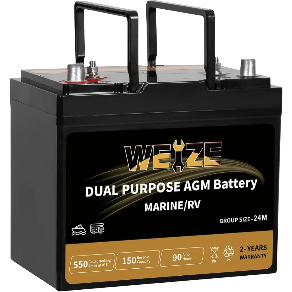 

Батарея AGM двойного назначения BCI Group 24M, стартер и глубокий цикл 150RC 550CCA 12V 90AH Герметичная морская батарея и автофургона