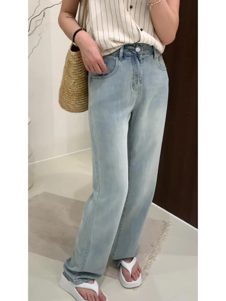 FINEWORDS 2024 New Baggy Wide Leg Jeans Women Vintage Classic Blue High Waist Full Length Denim Pants Streetwear Korean Jeans