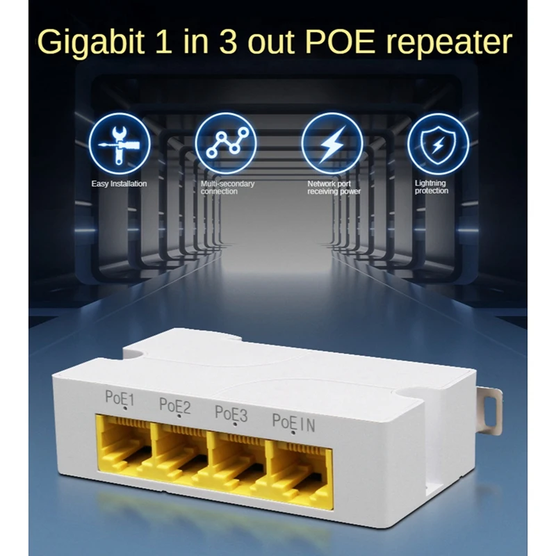 Imagem -05 - Repetidor de Comutadores de Rede para Poe Switch Portas Gigabit Extensor Poe Rede a Ieee802.3af Plug & Play Nvr Câmera ip ap 1000m