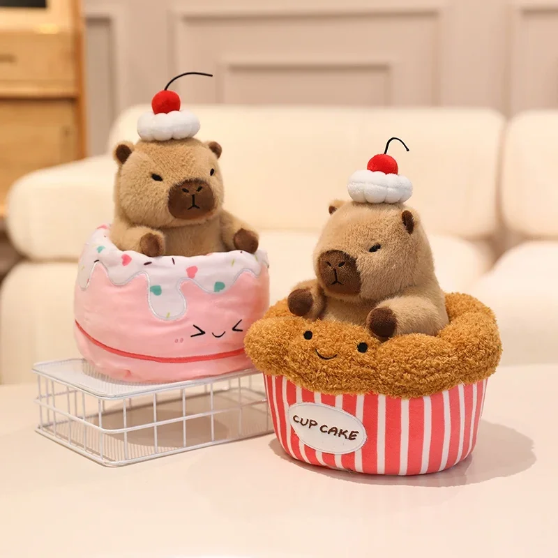

Capibala Pluches Croissant Cup cake Plush Toy Cute Dessert Break Capybara Stuffed Doll Funny Food Home Decor Kid Birthday Gift