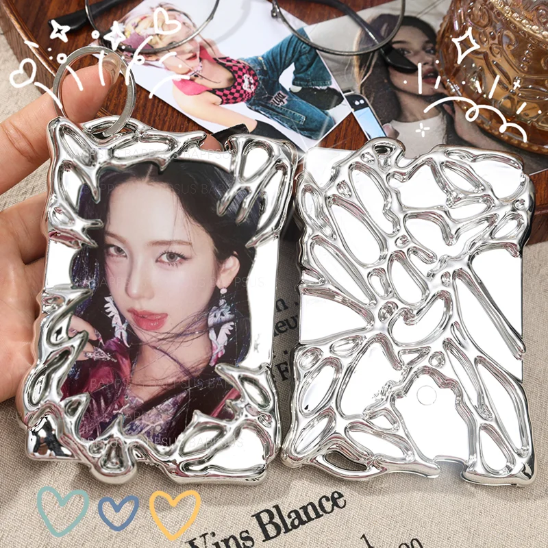 Special-shaped Silver Metallic Style Metal Texture Kpop idol Photo Card Cover Creative Card Sleeve y2k Electroplated Frame 3inch