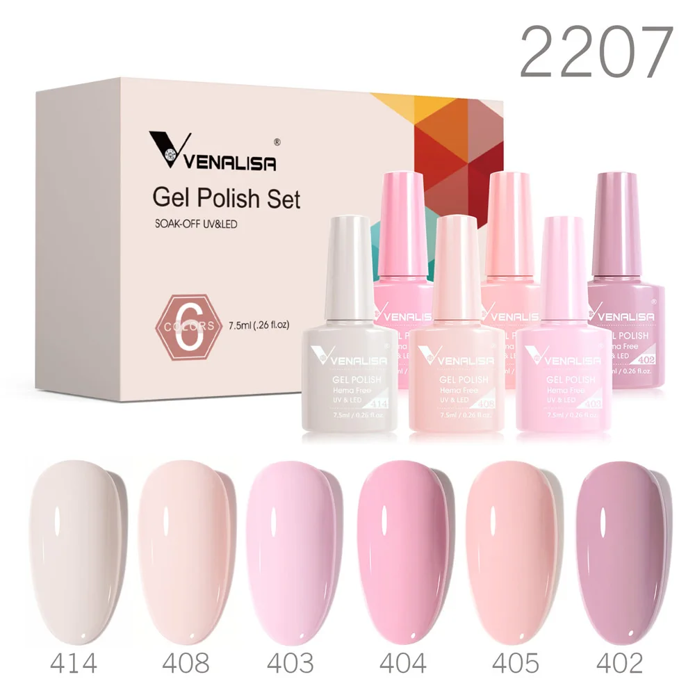 7.5ml 6Pcs/Set Venalisa Gel Nail Polish Kit 3in1 One Step Fast Dry Gel Soak off UV LED Rubber Jelly Semi Permanent Varnish Gel