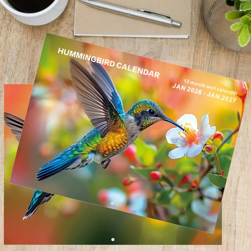 1Ben 【2026Hummingbird Wall Calendar】تقويم طبيعة InsWind، غطاء تصوير عالي الدقة للطائر الطنانة