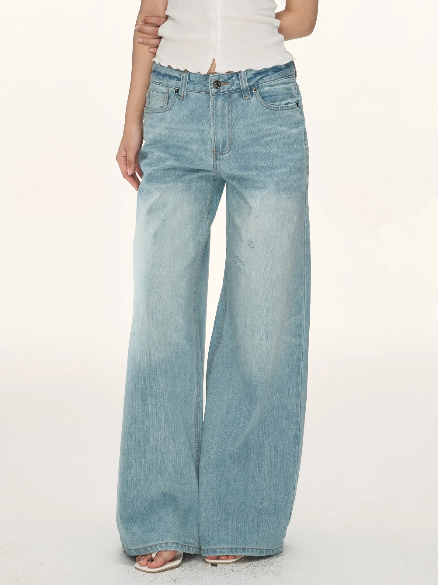 

Джинсы Nova B Light Wa с широкими штанинами, женские, весенние, с высокой талией, свободные, прямые, слегка расклешенные, для девушек, летние, без стрейча