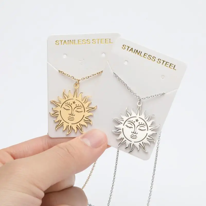 Sun Face Moon Pentagram Pendant Necklace For Women Gold Stainless Steel Necklace Chain Desinger Charms Collares Para Mujer