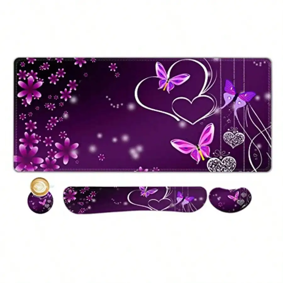 

Large Gaming Mouse Pad Keyboard Wrist Rest Pad and Wrist Support Mousepad Set Stitched Edge Extended Non-Slip Base Memory Foa