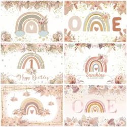 Boho Sunshine Rainbow Backdrops Child One Birthday Party Boys Girls 1st Birthday Party Background Baby Shower Pampas Grass Decor