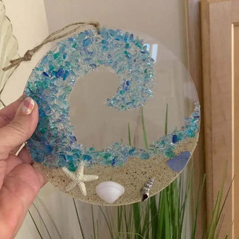 Acrylic Sun Catcher Pendant Ocean Theme Glass Wave Beach Shells Decorative Crafts Sea Glass For Home Window Hanging Ornament