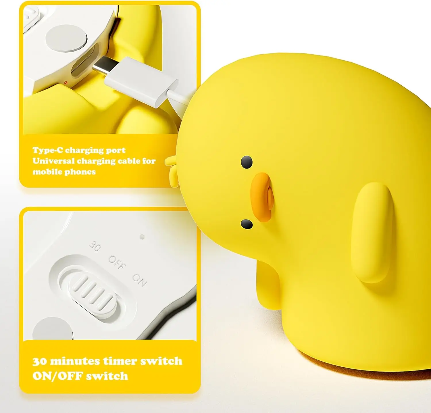 Cute Duck Rechargeable LED Night Light Silicone Lamp Bedside Cartoon Children Nightlights for Home Room Decor Birthday Gift