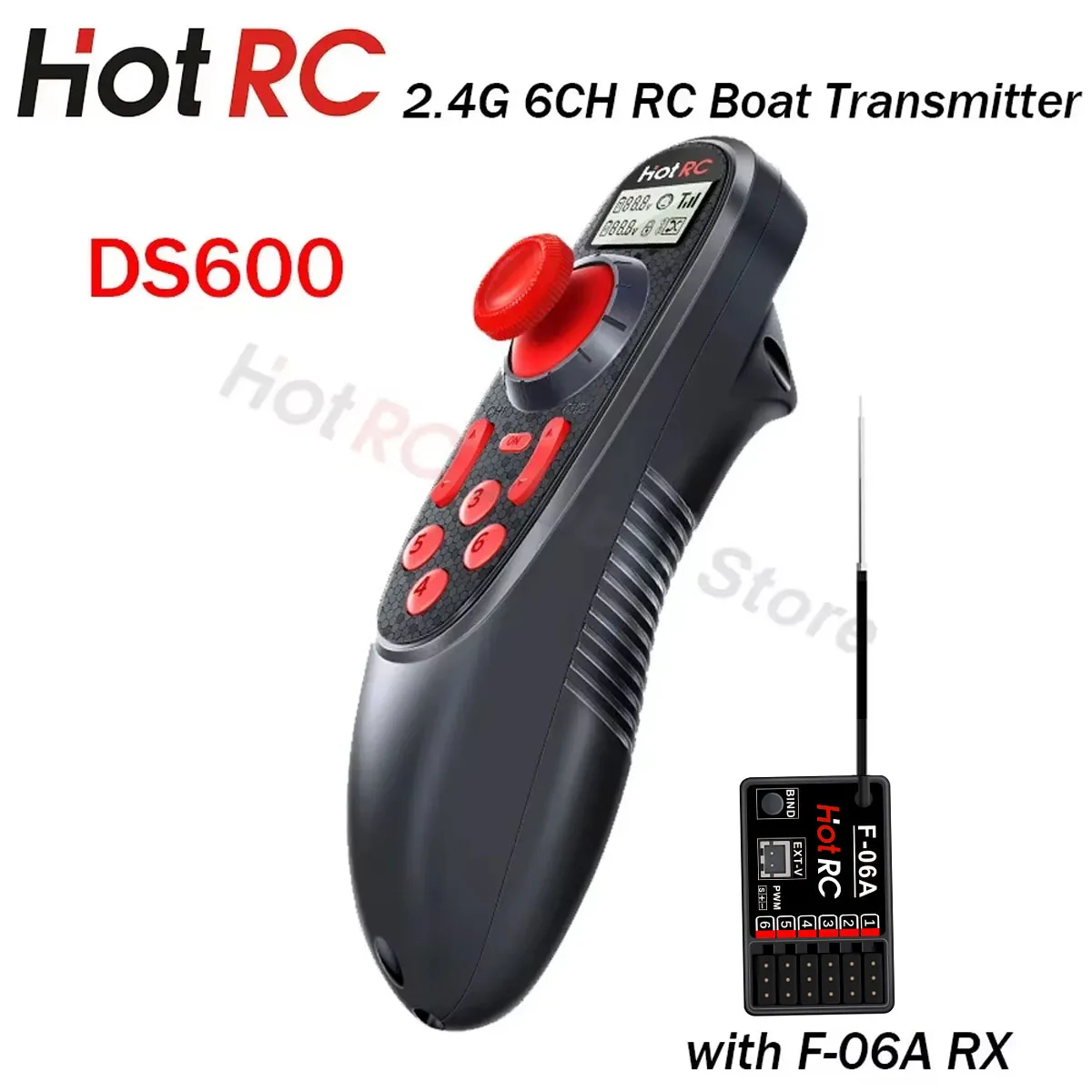 

HOTRC DS600 6CH 6 Channel 2.4G LCD Screen Radio System Transmitter Remote Controller and PWM 6CH Receiver for RC Fishing Boat