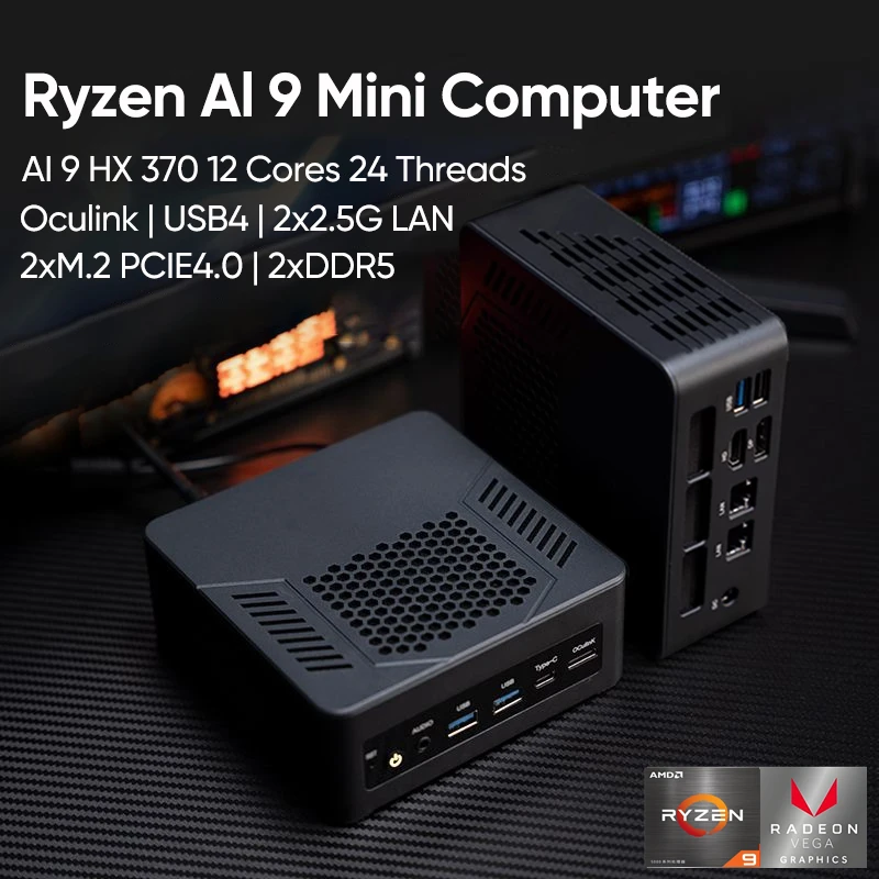 

Мини-ПК AMD Ryzen AI 9 HX 370 365/R7 PRO 360 Мини-компьютеры 4K Дисплей и USB4 и Oculink 2,5G Dual LAN Настольные компьютеры для игр
