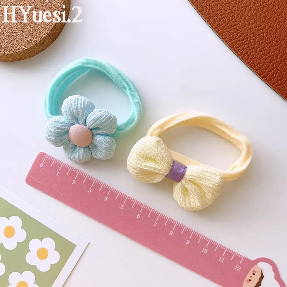 6 pz/set Candy Color Cloth Bowknot Flower Hair Ties Sweet High Elastic Ponytail Holder elastici elastici per bambini ragazza